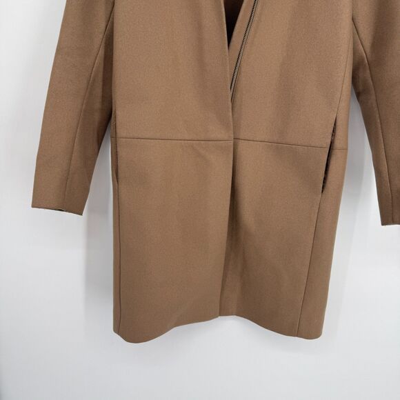 COS Wool Cashmere Jacket Coat Zip Long Trench Old Money Camel Brown City Size 2 - Picture 3 of 16